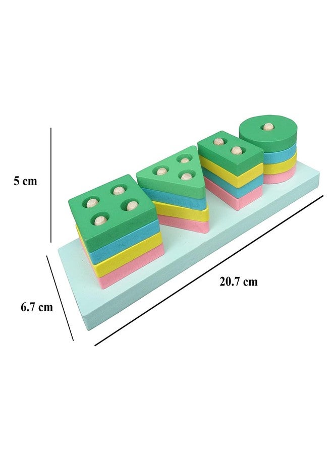 NVF Wooden Geometric Shapes sorter Stacking Toys | Sorting Toys Educational Colorful Learning Board Games | Blocks Puzzles for Kids Boys Girls Toddlers Column Age 1 2 3 4 Yrs-Multicolor - Image 3